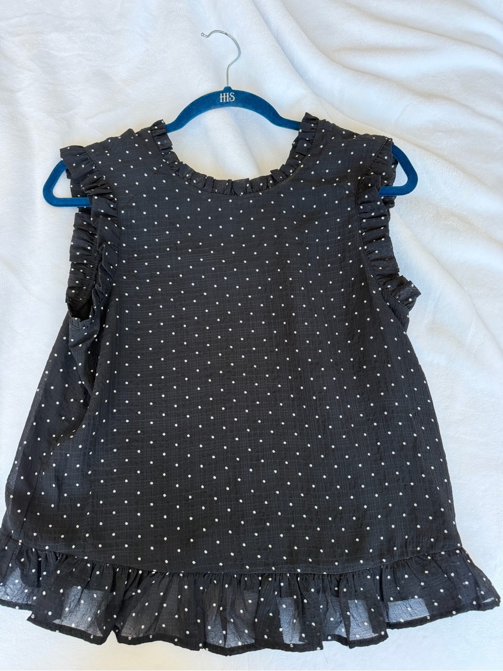 Women’s Black Polka Dot Ruffle Sleeveless Top